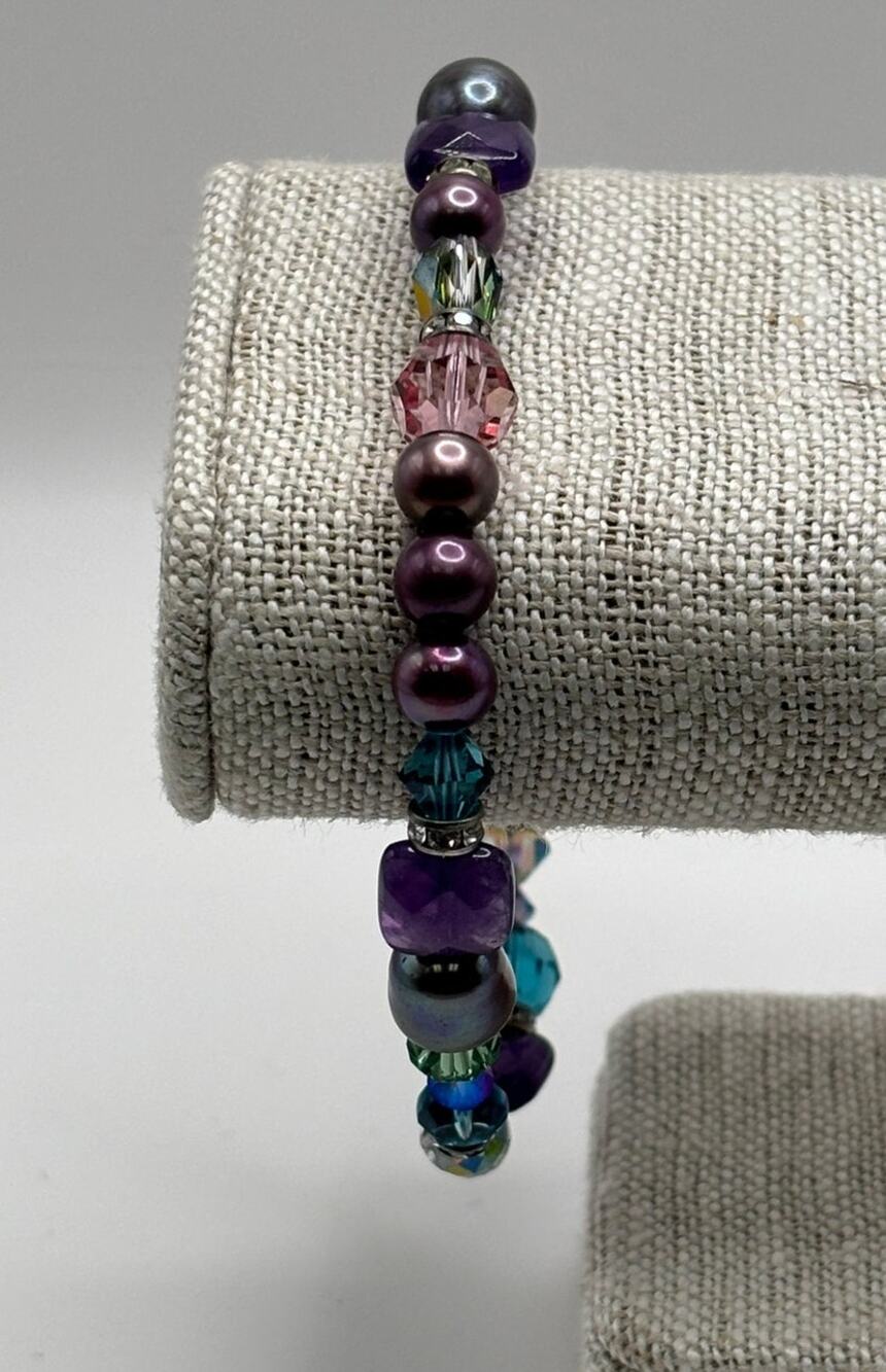 Lori Frantz-Koenig Purple Crystal Pearl Bead Toggle Bracelet 8" #76901